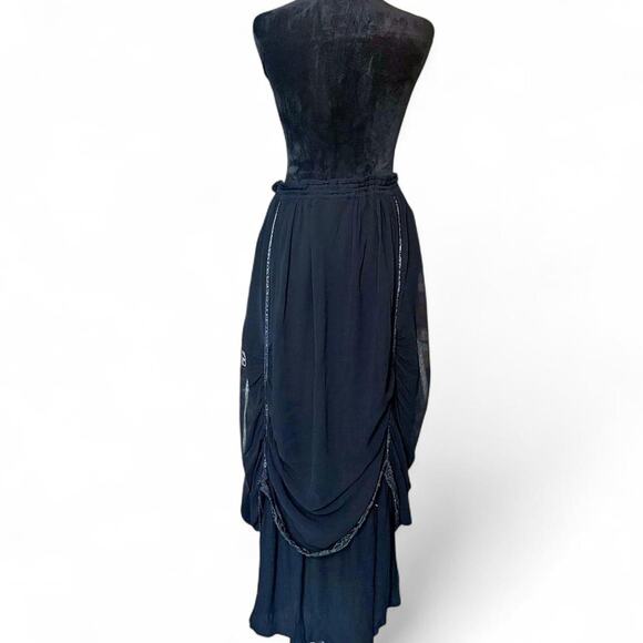 Funhouzz Black Ruched Boho Fairy Pirate Peasant Maxi Skirt Free Size Lace-Lined - Picture 5 of 8